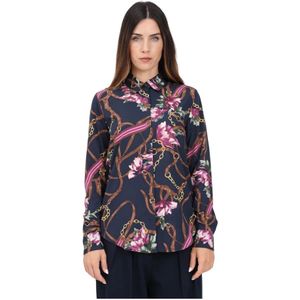 Ralph Lauren, Blouses & Shirts, Dames, Veelkleurig, S, Elegante Blauwe Equestrian Floral Overhemd