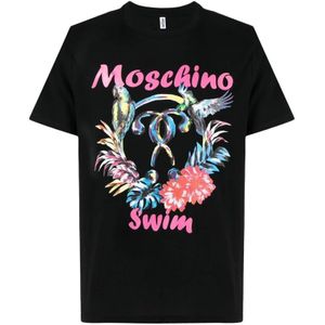 Moschino, Tops, Heren, Zwart, M, Katoen, Logo-Print Katoenen T-shirt