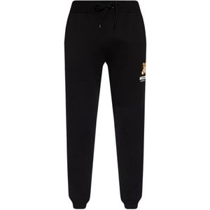 Moschino, Broeken, Heren, Zwart, M, Katoen, Zwarte katoenen joggingbroek met Teddy Bear-logo