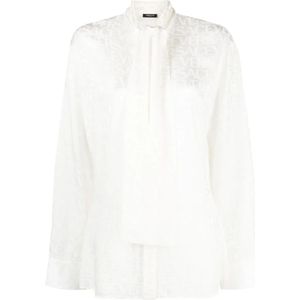 Versace, Blouses & Shirts, Dames, Wit, M, Witte Overal Print Shirt met Medusa Hardware