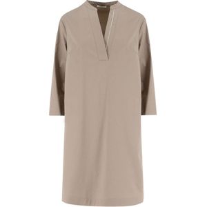 Peserico, Seppia Ss 24 Midi Jurk met Mandarin Kraag Beige, Dames, Maat:XL