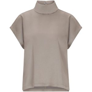 Drykorn, Blouses & Shirts, Dames, Grijs, S, Losse pasvorm Staande kraag Halve mouw blouse