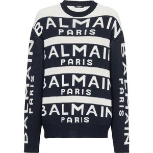 Balmain, Truien, Heren, Zwart, XL, Wol, Trui geborduurd met Parijs logo