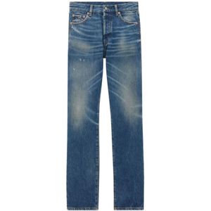 Saint Laurent, Jeans, Heren, Blauw, W30, Katoen, Blauwe Jeans met Verborgen Knoopsluiting