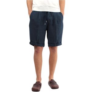 40Weft, Korte broeken, Heren, Blauw, XL, Linnen, Linnen Bermuda Shorts Comfortabele Pasvorm