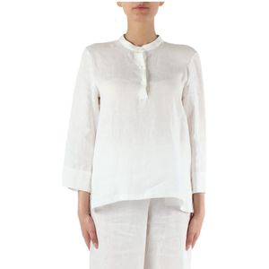 Niu, Linnen blouse met Koreaanse kraag Wit, Dames, Maat:M