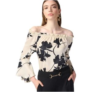 Joseph Ribkoff, Blouses & Shirts, Dames, Beige, 2Xl, Polyester, Beige Off Shoulder Blouse met Mooie Print