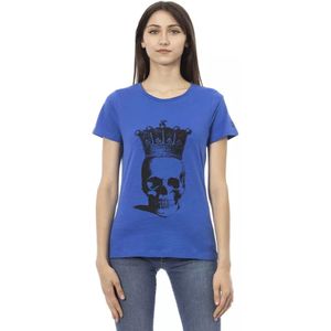 Trussardi, Tops, Dames, Blauw, S, Katoen, Blauw Katoenen T-shirt met Korte Mouwen en Voorkant Print