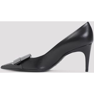 Sergio Rossi, Schoenen, Dames, Zwart, 40 EU, Leer, Zwarte Pumps Hak 7,5cm