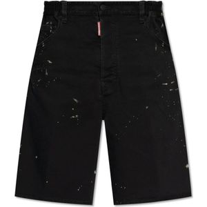 Dsquared2, Korte broeken, Heren, Zwart, M, Grijze Surfer Shorts met Zilveren Applicaties