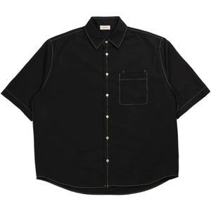 Lemaire, Overhemden, Heren, Zwart, M, Zwarte Overhemd met Dubbele Zak
