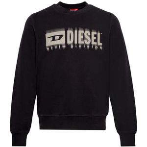Diesel, Sweatshirts & Hoodies, Heren, Grijs, M, Katoen, Logo-Print Sweatshirt in Houtskoolgrijs