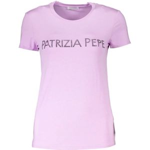 Patrizia Pepe, Tops, Dames, Paars, XS, Katoen, Korte Mouw T-Shirt met Strass Logo