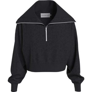Calvin Klein Jeans, Sweatshirts & Hoodies, Dames, Zwart, L, Sweatshirt Spacer Swea Met Halve Rits