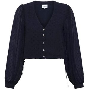 Frnch, Blouses & Shirts, Dames, Blauw, L, Satijn, Donkerblauwe cropped blouse Nydia