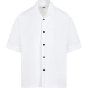 Jil Sander, Overhemden, Heren, Wit, L, Katoen, Witte Katoenen Korte Mouw Overhemd