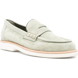 Santoni, Schoenen, Dames, Groen, 39 EU, Leer, Groene leren loafers casual platte