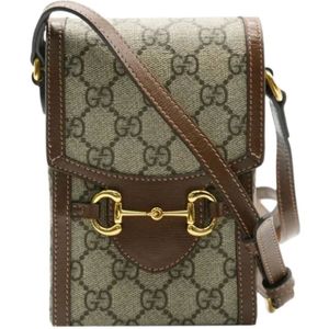 Gucci Vintage, Pre-owned, Dames, Beige, ONE Size, Leer, Pre-owned Canvas crossbody-bags