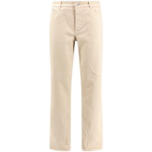 Brunello Cucinelli, Jeans, Heren, Beige, M, Katoen, Stretch Katoenen Broek met Achterlogo Patch