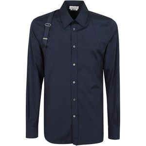 Alexander McQueen, Overhemden, Heren, Blauw, M, Katoen, Blauwe Katoenen Poplin Shirt Aw 24