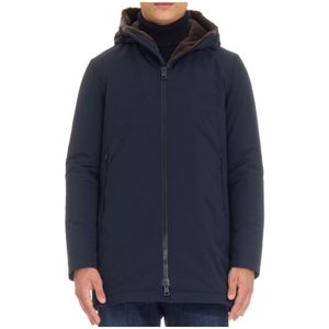 Herno, Jassen, Heren, Blauw, L, Blauwe Parka met Verstelbare Capuchon