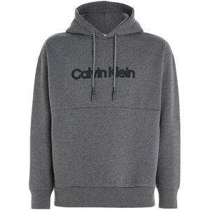 Calvin Klein, Sweatshirts & Hoodies, Heren, Grijs, M, Katoen, Geborduurde Hoodie Donkergrijs Heather