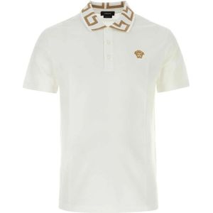 Versace, Tops, Heren, Wit, XL, Witte Piquet Polo Shirt