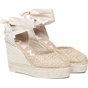 Manebí, Schoenen, Dames, Beige, 39 EU, Beige Espadrilles Sandalen met Enkelveters