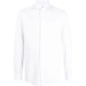 Emporio Armani, Wit Lyocell-Katoenmix Jersey Overhemd met Lange Mouwen Wit, Heren, Maat:XL