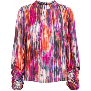 &Co Woman, Blouses & Shirts, Dames, Veelkleurig, XS, Top met opstaande kraag in waterverfprint