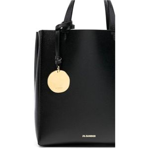 Jil Sander, Tassen, Dames, Zwart, ONE Size, Leer, Zwarte leren tote tas met gouden hardware