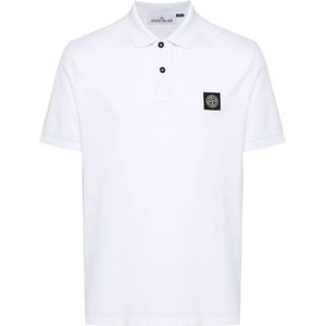 Stone Island, Tops, Heren, Wit, XL, Katoen, Witte Polo Shirt met Kompas Logo