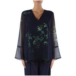 Elena Mirò, Blouses & Shirts, Dames, Blauw, XL, Polyester, Bloemen Georgette Blouse