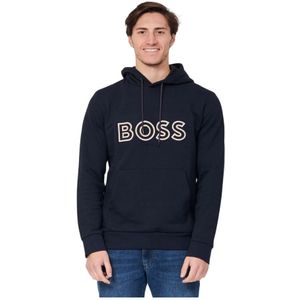 Hugo Boss, Sweatshirts & Hoodies, Heren, Blauw, M, Katoen, Blauwe Hoodie voor Heren