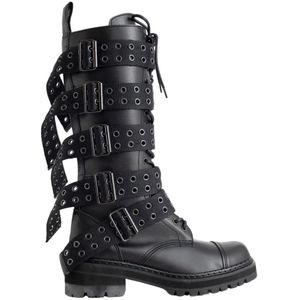 Junya Watanabe, Zwarte Steer Oiled Combat Boots Zwart, Dames, Maat:36 EU