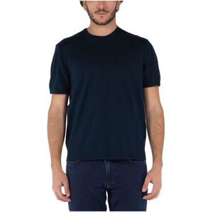 Armani Exchange, Tops, Heren, Blauw, M, Katoen, Handtekening Logo Katoenen T-Shirt