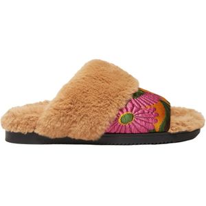 La DoubleJ, Schoenen, Dames, Oranje, 36 EU, Nepbont, Winter Slippers, Zijden Jacquard Nepbont Gevoerd