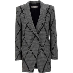 Philosophy di Lorenzo Serafini, Grijze Wollen Blazer met Kettingpatroon Grijs, Dames, Maat:S