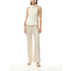 Anine Bing, Broeken, Dames, Beige, M, Satijn, Beige Zijden Aden Broek met Satijnen Afwerking