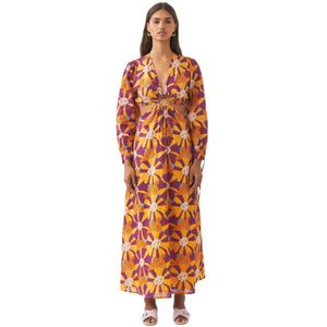 Antik Batik, Kleedjes, Dames, Veelkleurig, S, Katoen, Cut-out maxi jurk Alicia