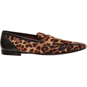 Dolce & Gabbana, Schoenen, Heren, Bruin, 45 EU, Leer, Bruine Leopard Print Loafers voor Heren
