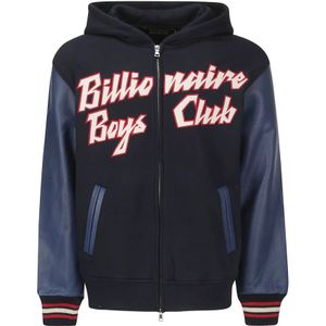 Billionaire Boys Club, Sweatshirts & Hoodies, Heren, Blauw, L, Sweatshirt met leren mouwen en ritssluiting
