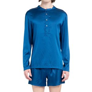 Tom Ford, Blauwe Zijden Henley Pyjama Blauw, Heren, Maat:M