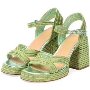 Castañer, Schoenen, Dames, Groen, 41 EU, Leer, Metallic Gevlochten Sandaal Valle Model