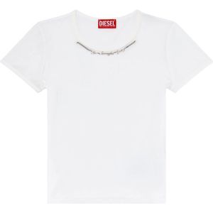 Diesel, Ribbed-jersey top with chain necklace Wit, Dames, Maat:XS