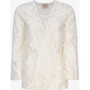 Mariuccia Milano, Blouses & Shirts, Dames, Wit, M, Witte Bloemen Tuniek Sweater Italiaanse Stof