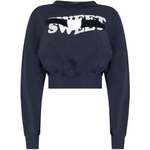 Undercover, Sweatshirts & Hoodies, Dames, Blauw, S, Katoen, Cropped sweatshirt met uitsparingen