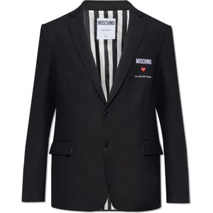 Moschino, Logo-geborduurde blazer Zwart, Heren, Maat:XL