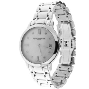 Baume et Mercier, Classima 31mm Quartz Horloge met Diamanten Wijzerplaat Grijs, Dames, Maat:ONE Size