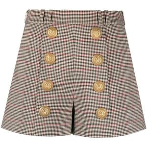 Balmain, Korte broeken, Dames, Beige, S, Wol, Stijlvolle Houndstooth Shorts Beige